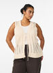 Strikket vest med hullbroderi og knyting, Beige, Model image number 0