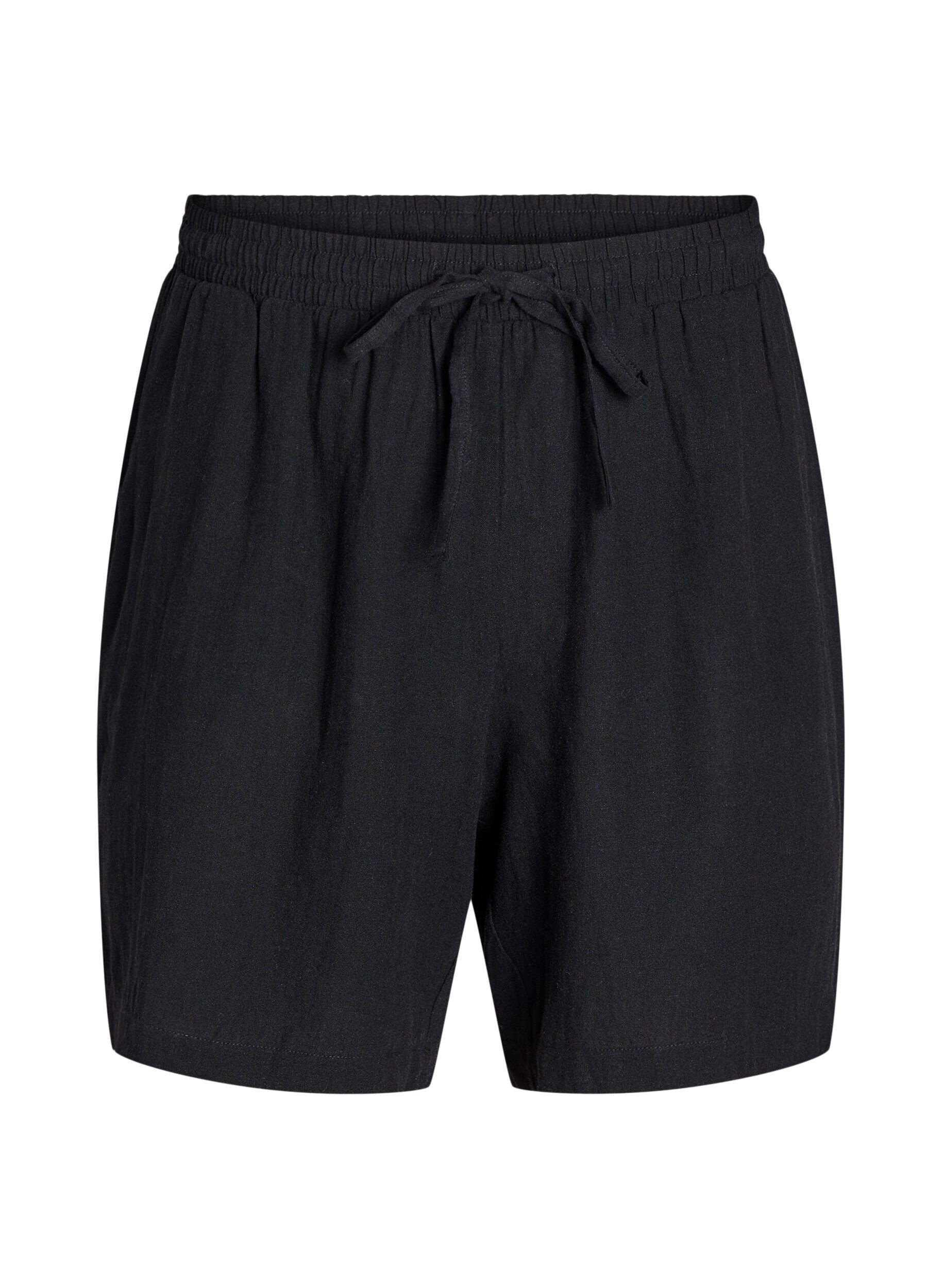 Zizzi L&oslash;se shorts i lin og viskose, Svart, Packshot image number 0