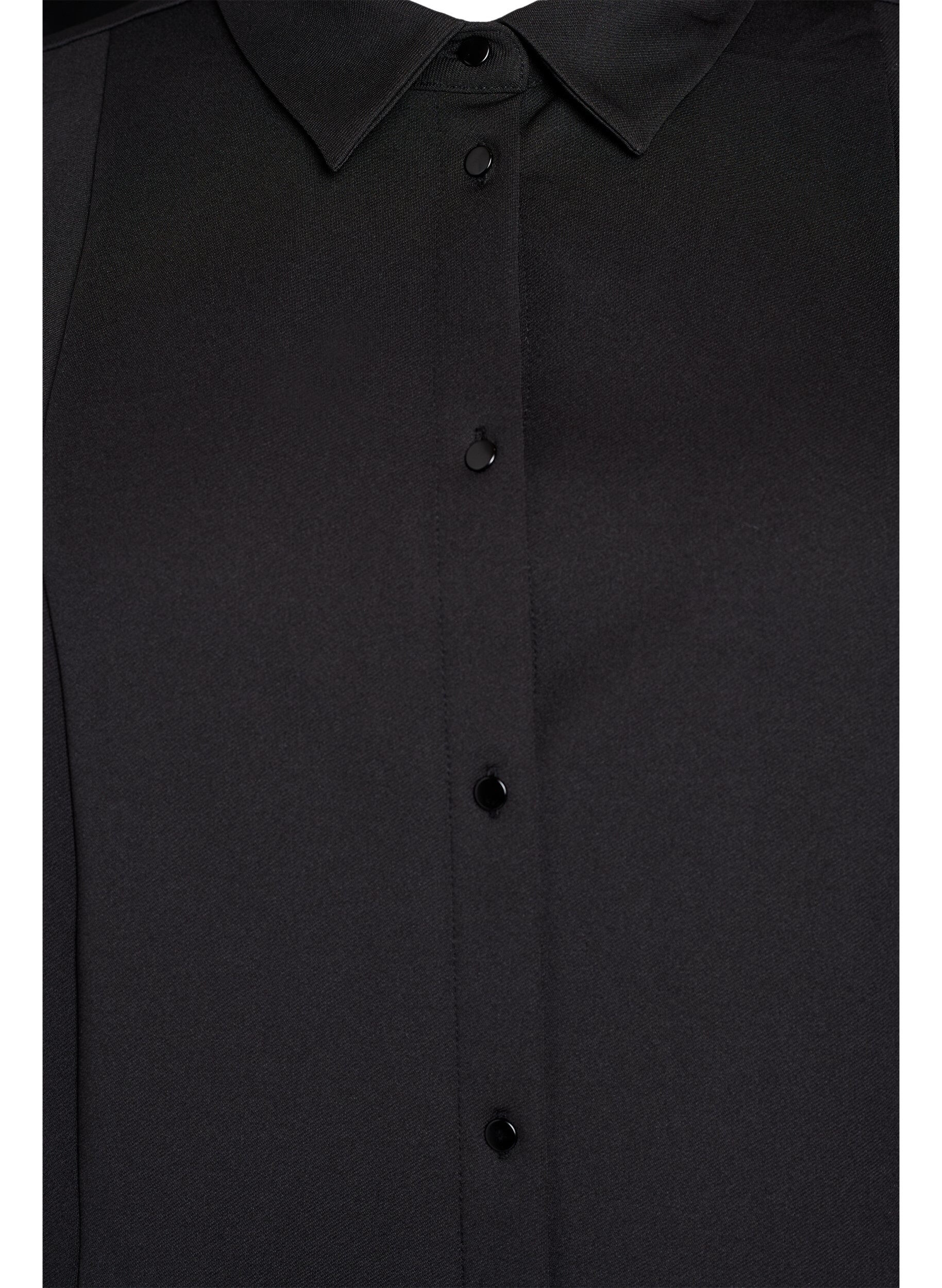 Zizzi Kort skjortekjole med 3/4 ermer, Svart, Packshot image number 2