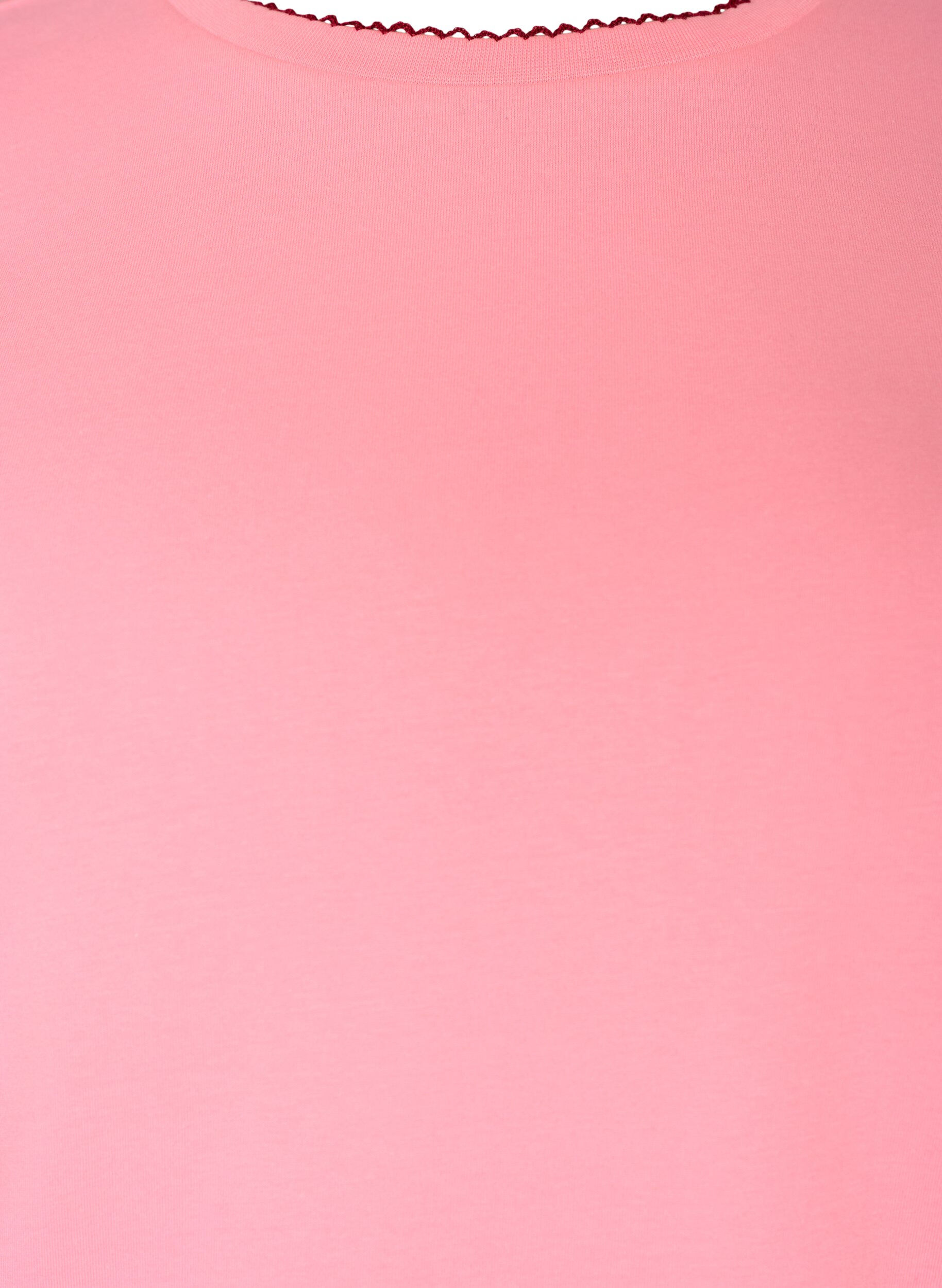 ZizziBomulls T-skjorte med b&oslash;lgete kontrasterende kanter, Rosa, Packshot image number 2