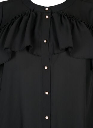 Ruffle-skjortebluse med perleknapper, Black, Packshot image number 2