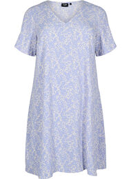 FLASH - Kortermet kjole med V-utringning, White Blue Flower