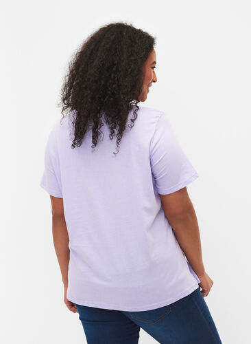 T-skjorte i bomull med rund hals og trykk, Lavender FACE, Model image number 1