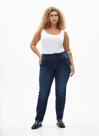 Slim fit jeans med vanlig midje, Dark Blue Slim fit jeans med vanlig midje, Dark Blue, Model