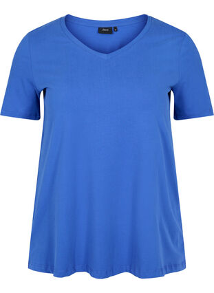 Basis T-skjorte med V-hals, Dazzling Blue, Packshot image number 0