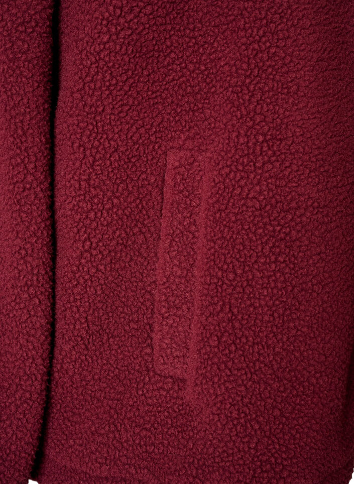 Teddyjakke med brodert kant i hullm&oslash;nster og h&oslash;y hals, R&oslash;d, Packshot image number 3