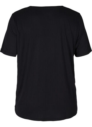 Kortermet T-skjorte i et ribbet materiale, Black, Packshot image number 1