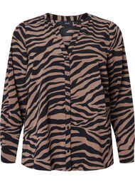 Skjorte med v-hals og sebratrykk, Black/Brown Zebra