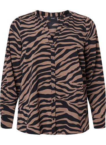 Skjorte med v-hals og sebratrykk, Black/Brown Zebra, Packshot image number 0