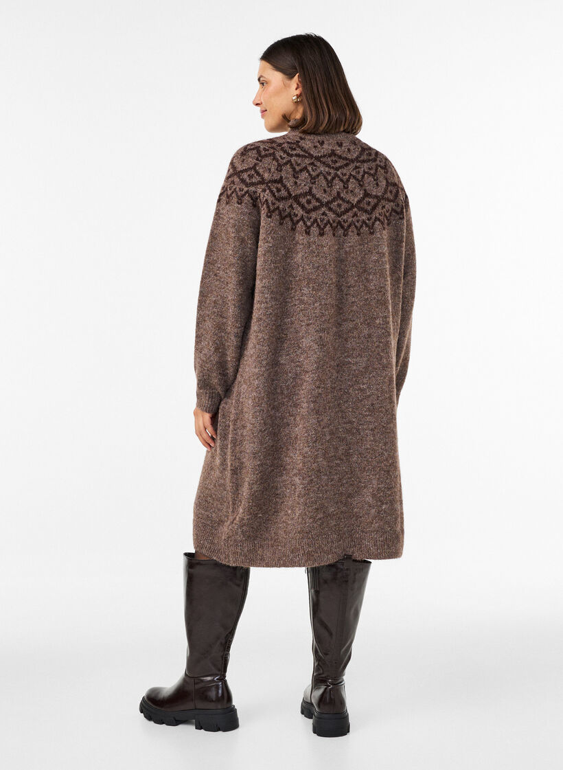 Strikkekjole med jacquardm&oslash;nster, Brun, Model image number 2