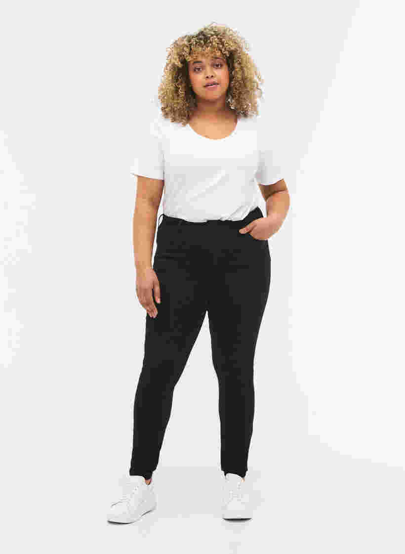 Super slim Amy jeans med høyt liv, Black, Model image number 0