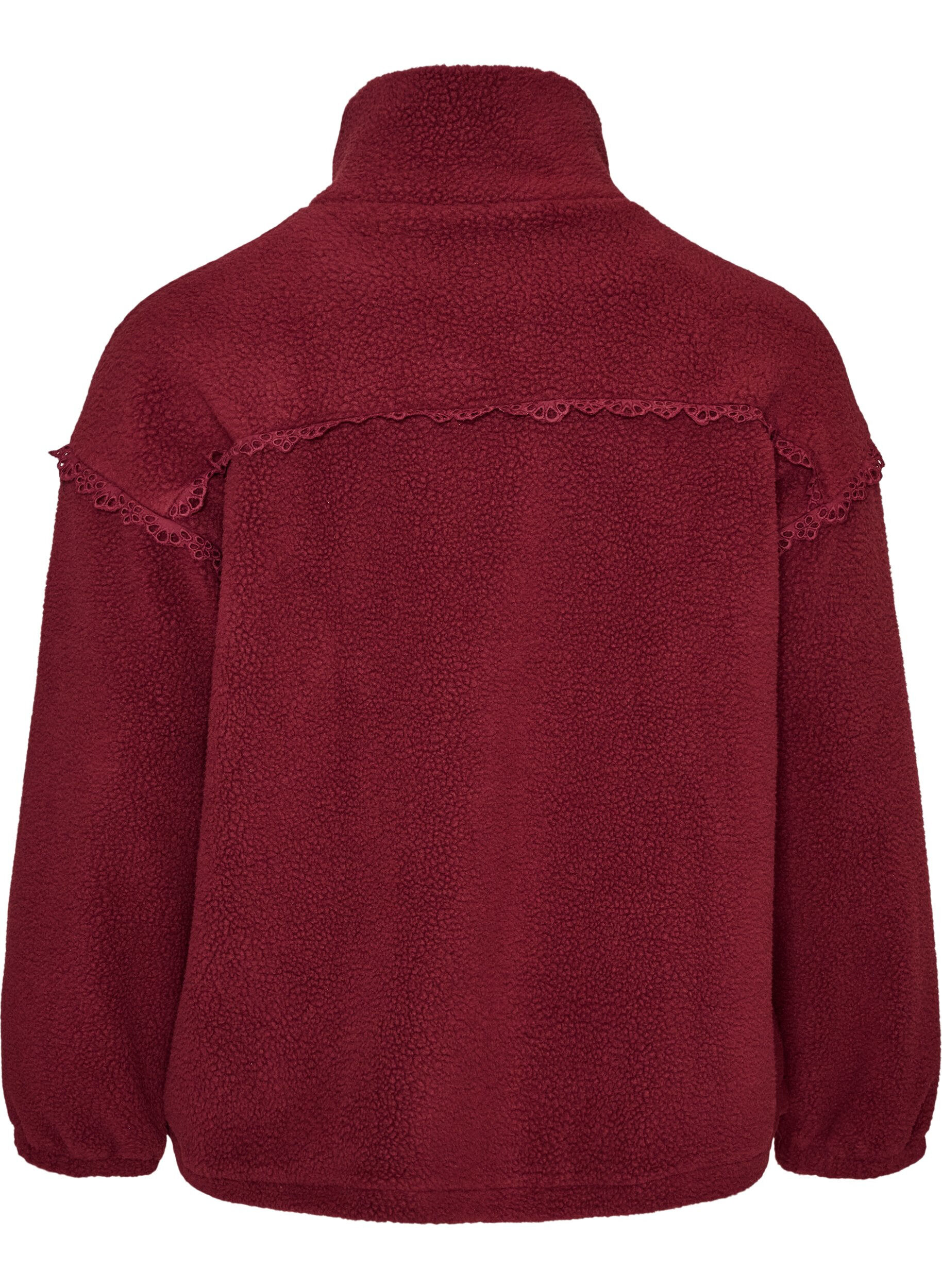 ZizziTeddyjakke med brodert kant i hullm&oslash;nster og h&oslash;y hals, R&oslash;d, Packshot image number 1