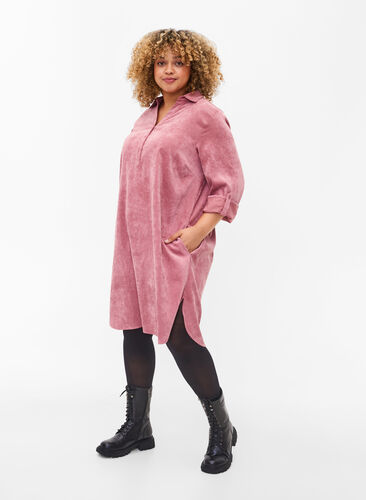 Fløyelskjole med 3/4-ermer og knapper, Deco Rose, Model image number 2