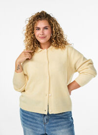 Strikket cardigan med krage og knapper, Gul Strikket cardigan med krage og knapper, Gul, Model