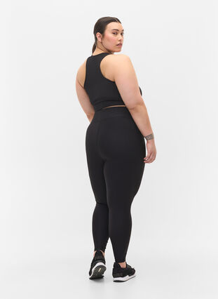 Treningstights i ribbemateriale med 7/8-lengde , Black, Model image number 1