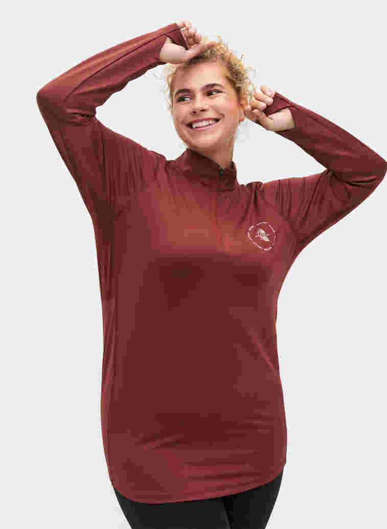 Høyhalset treningsgenser med glidelås, Sable, Model
