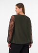 Bluse med blondeermer og ballongfasong, Gr&oslash;nn, Model image number 2