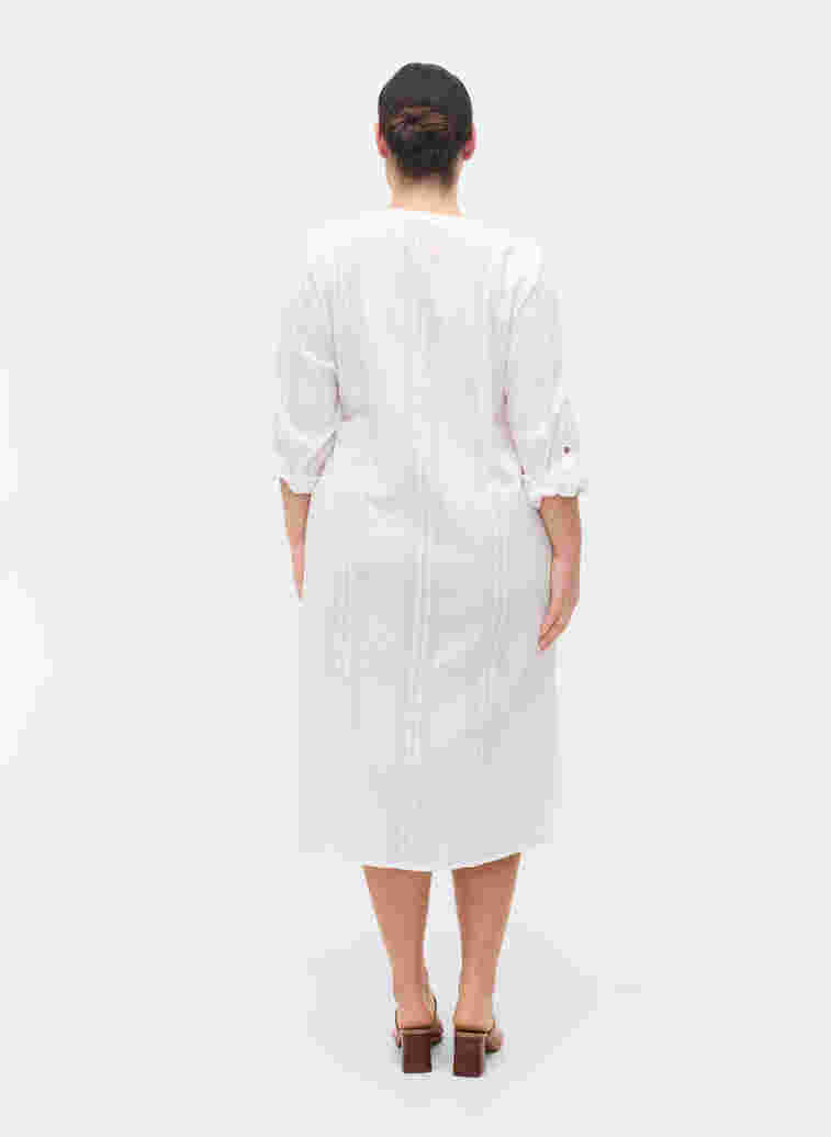 Skjortekjole i bomull med 3/4-ermer, Bright White, Model image number 1