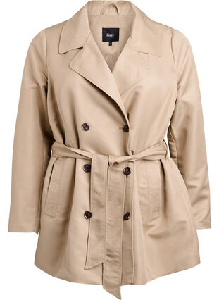Zizzi Kort trenchcoat med belte, Coriander, Packshot image number 0
