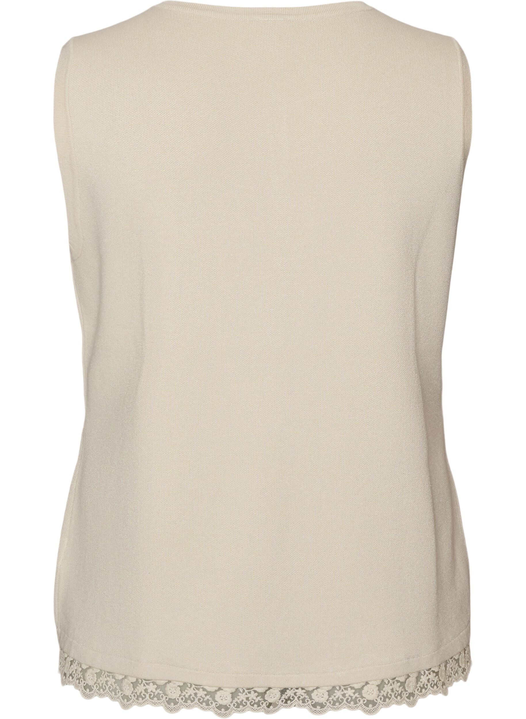 ZizziStrikkevest med blondekant, Vanilje, Packshot image number 1
