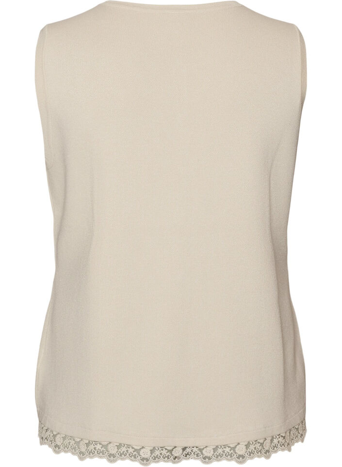 Strikkevest med blondekant, Vanilje, Packshot image number 1
