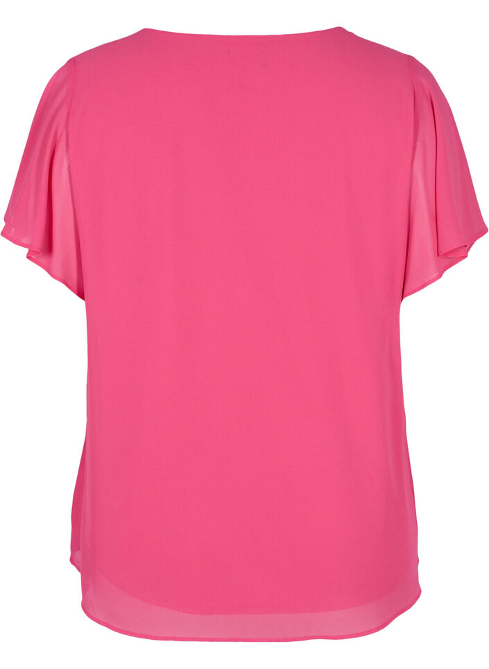 Bluse med korte ermer, Magenta, Packshot image number 1