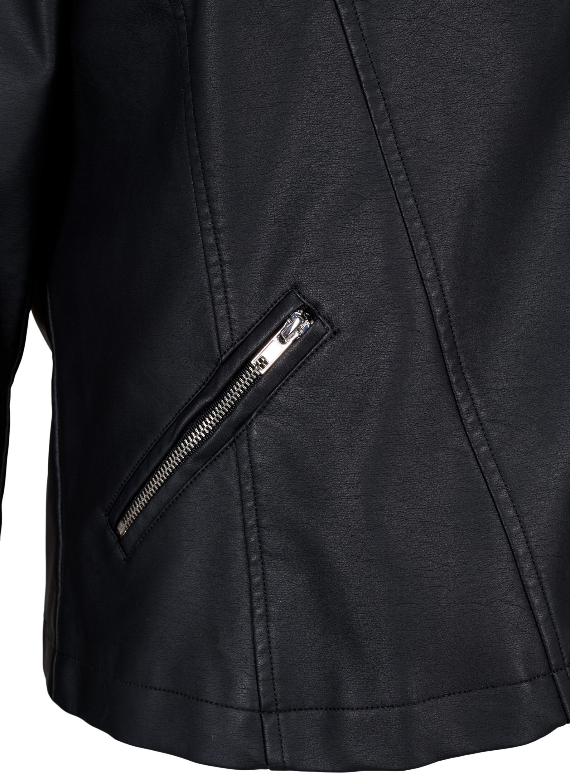 ZizziBiker jakke i imitert skinn, Svart, Packshot image number 3