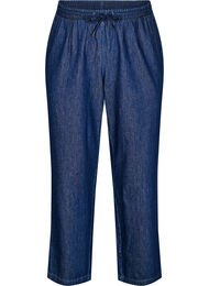 Jeans med rett passform og elastisk linning, Dark Blue Denim