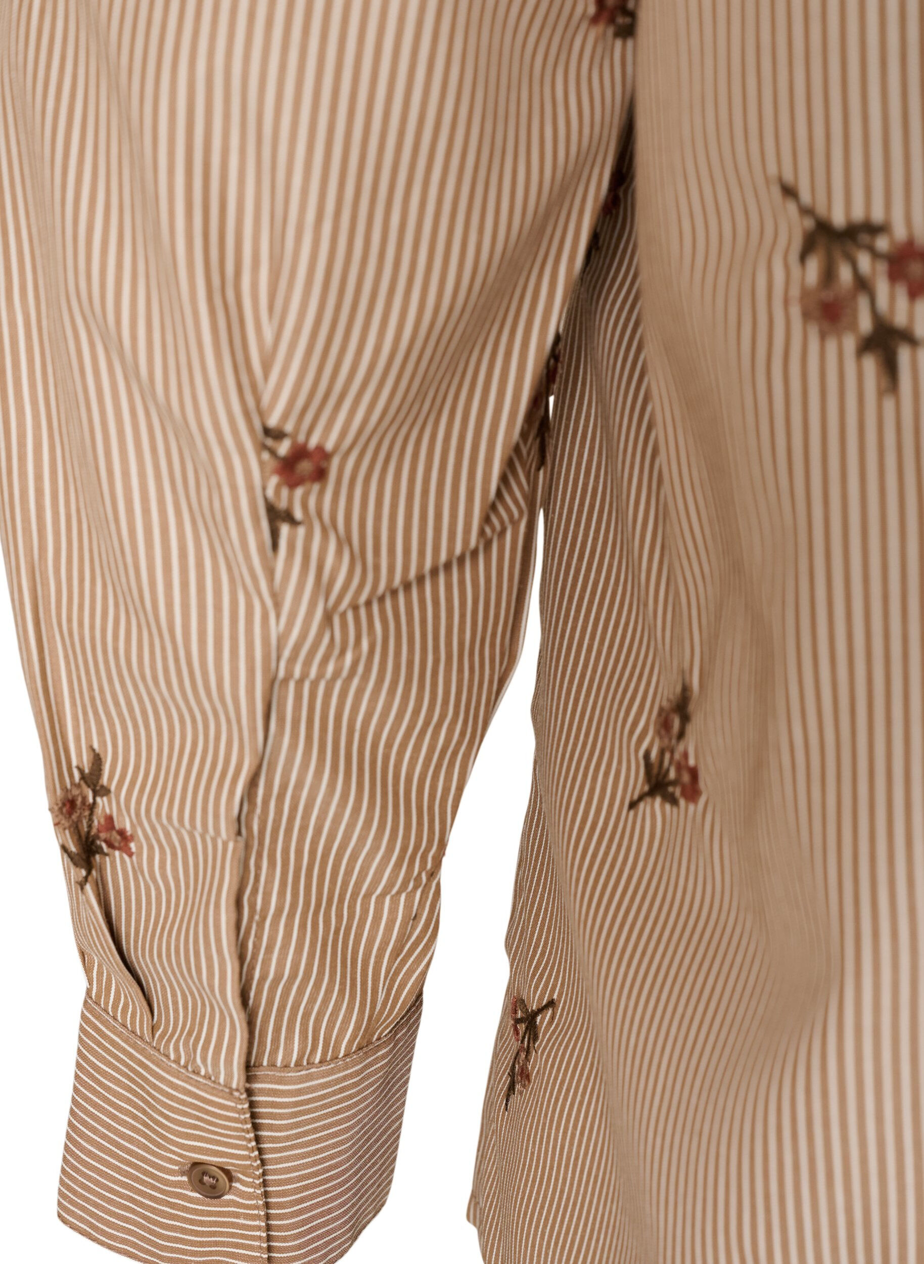 ZizziStripete skjorte med broderte blomster, Brun, Packshot image number 3