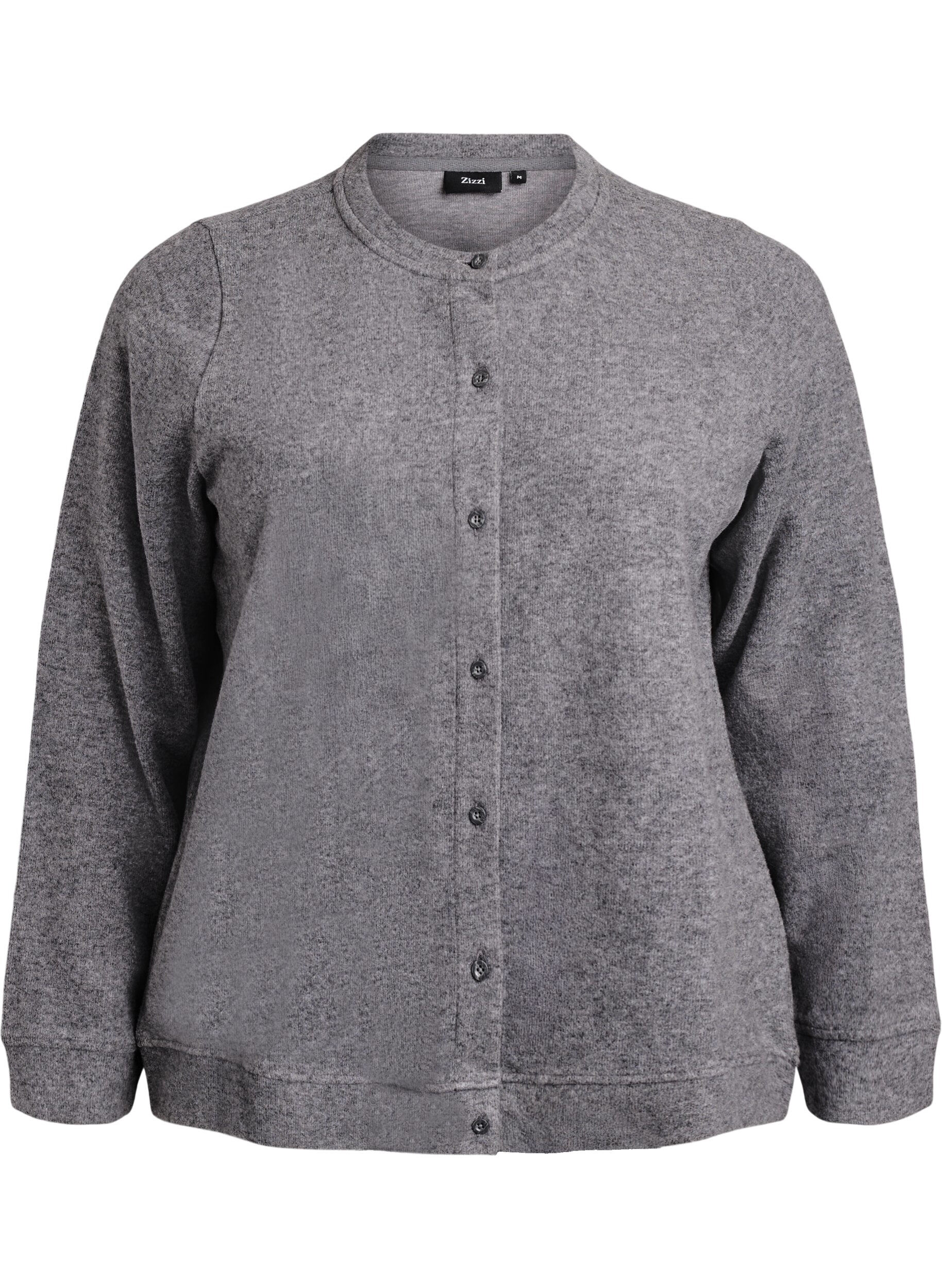 Jersey cardigan med rund hals og knapper