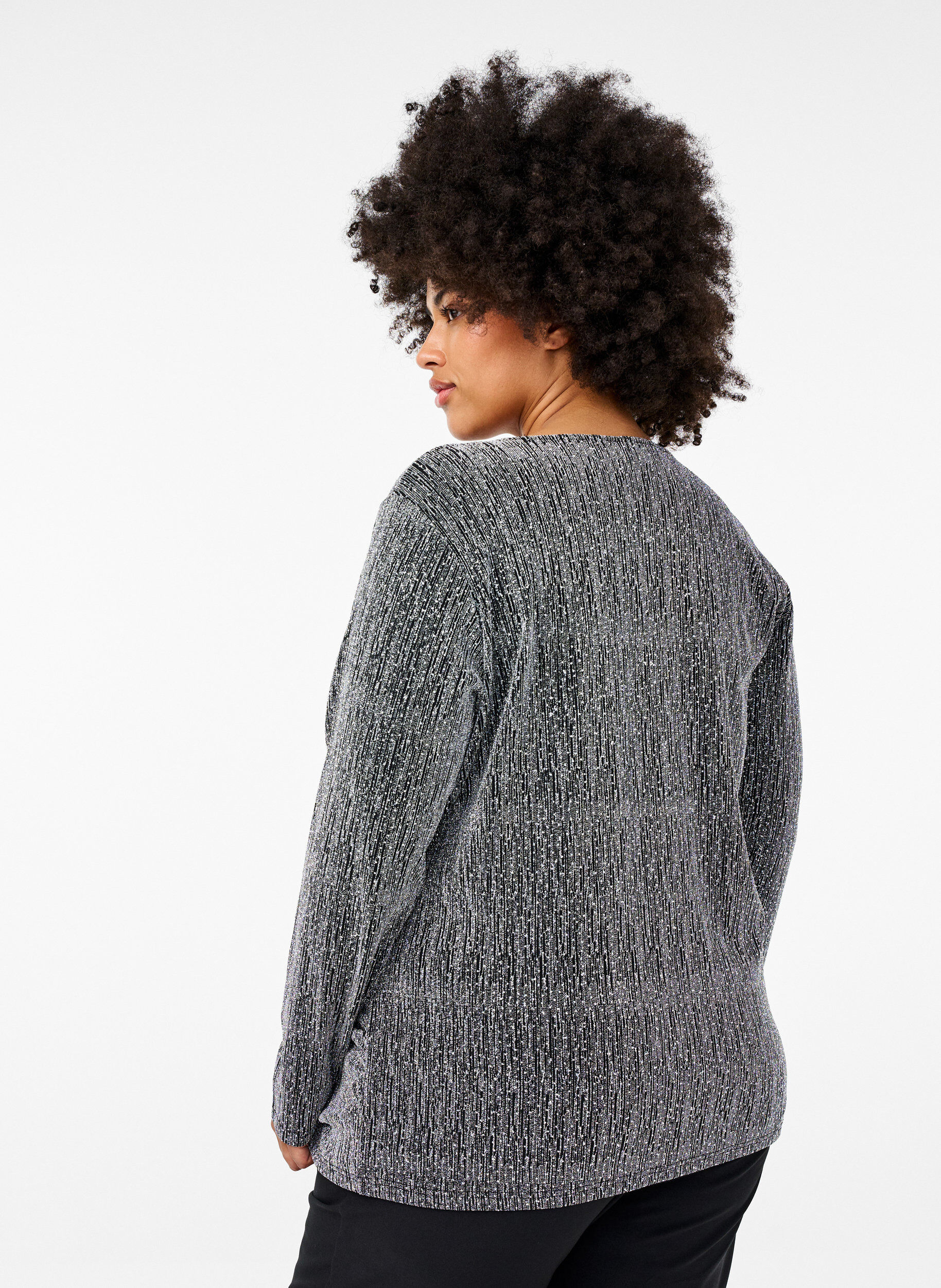 Zizzi Omslagslook glitter festtopp, Svart, Model image number 2