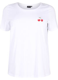 T-skjorte i bomull med broderte kirsebær