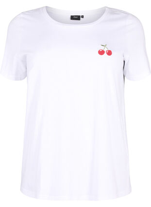 T-skjorte i bomull med broderte kirsebær, B.White CherryEMB., Packshot image number 0