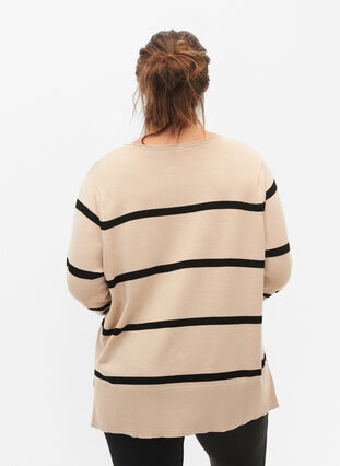  Bluse med striper i strikket viskose, Feather Gray Comb, Model image number 1