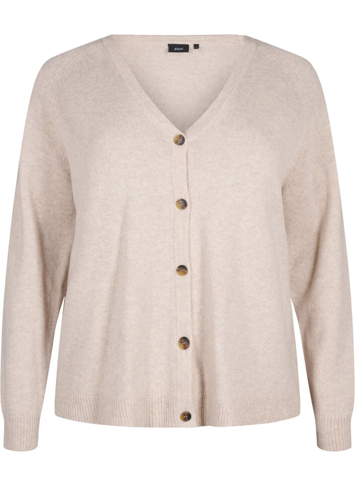 Strikket cardigan i merinoull, Pumice Stone Mel., Packshot image number 0