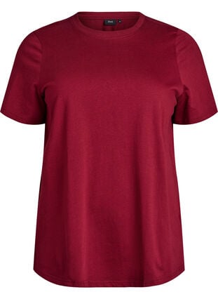Zizzi Basic T-skjorte i bomull med rund hals, Mørk Bordeaux, Packshot image number 0