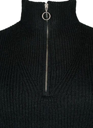 FLASH - strikket genser med høy hals og glidelås, Black, Packshot image number 2