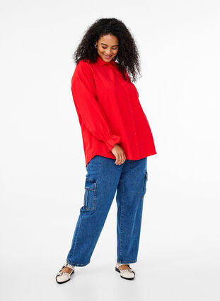 Zizzi Skjorte med lange ermer og volangdetaljer, Rød, Model image number 1