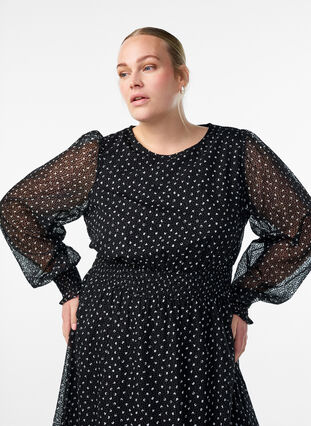 Zizzi Midikjole i chiffon med prikkete mønster, Svart, Model image number 2