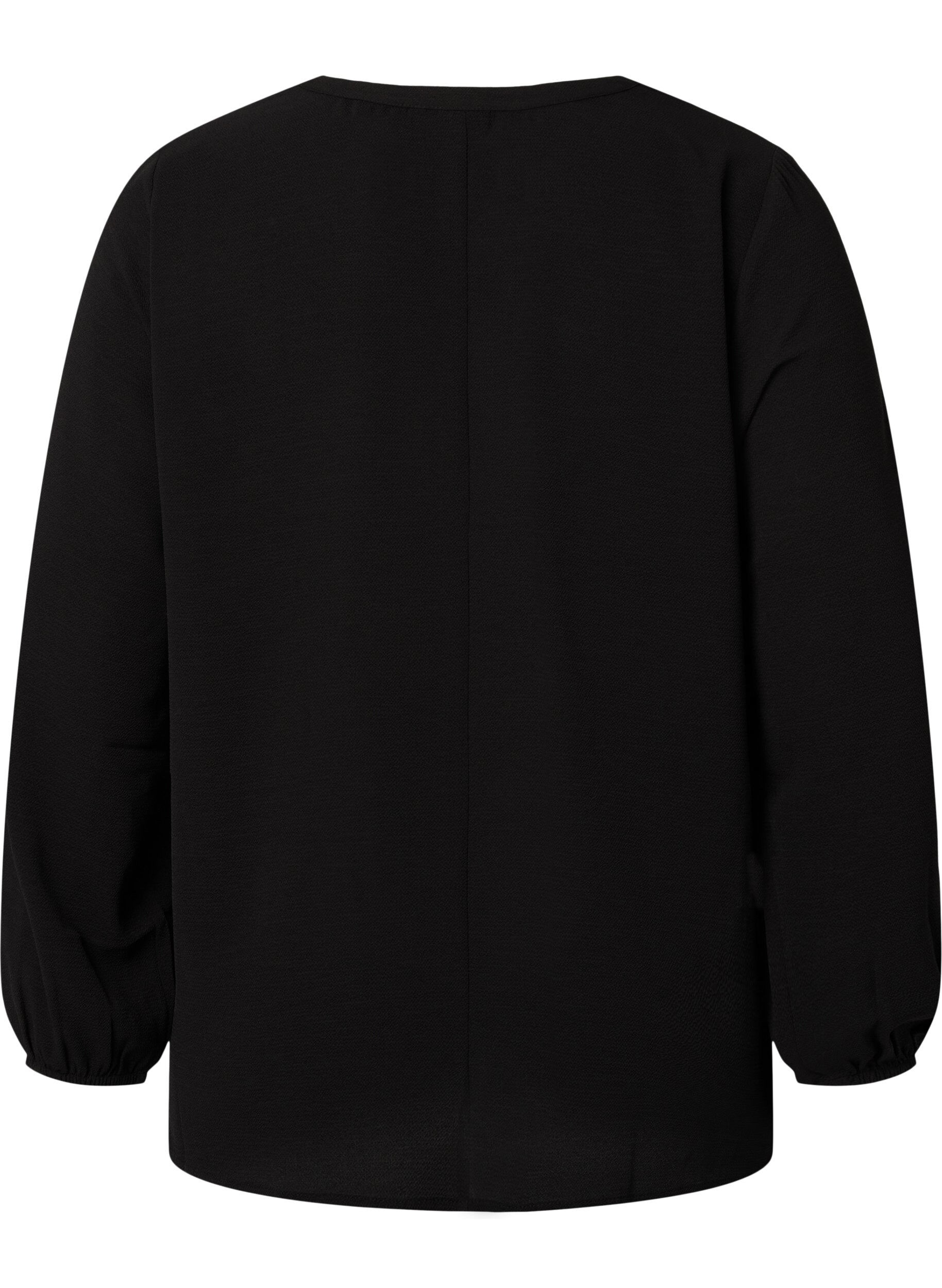 Zizzi Ensfarget bluse med V-hals, Black, Packshot image number 1