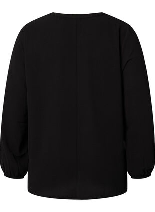 Ensfarget bluse med V-hals, Black, Packshot image number 1