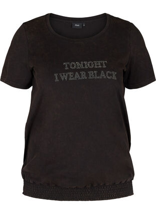 T-skjorte med smock i økologisk bomull, Black, Packshot image number 0
