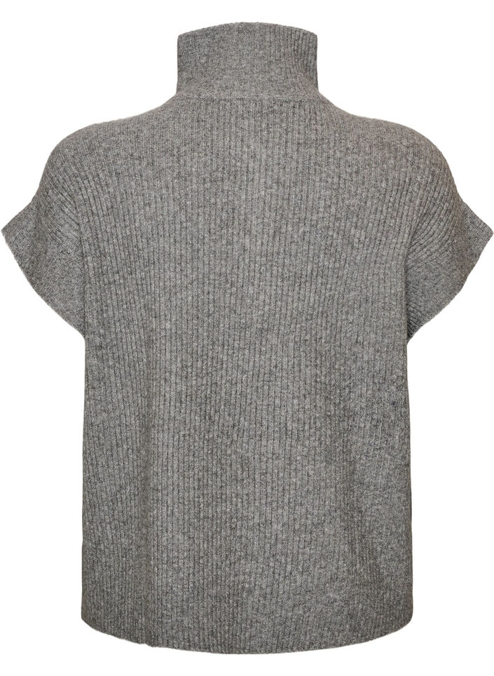 Strikket vest med h&oslash;y hals og kort glidel&aring;s, Gr&aring;, Packshot image number 1