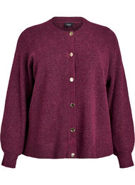Cardigan i myk strikk med gullfargede knapper, Fig Mel.
