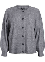 Ribbestrikket cardigan med knapper, Medium Grey Melange