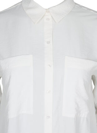 Lang viskoseskjorte med lommer og splitt, White, Packshot image number 2