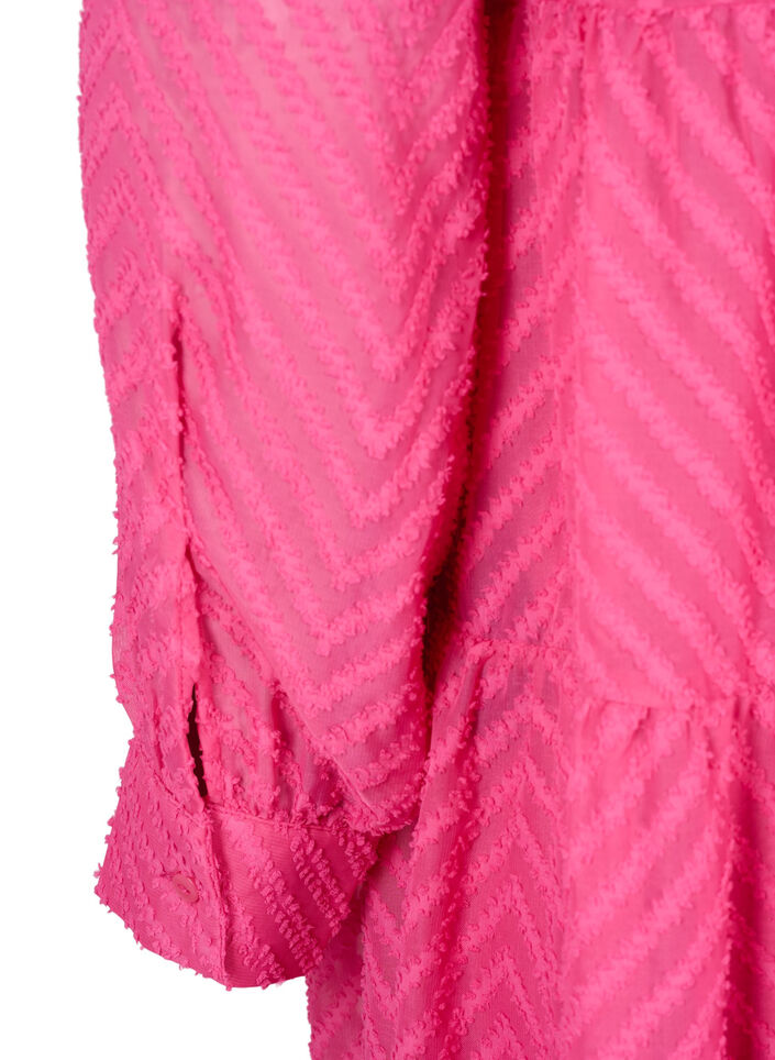 Kort, strukturmønstret kjole med volangkrage, Magenta, Packshot image number 3