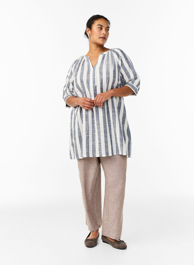 Bomullstunika med V-hals, Beige, Model image number 1