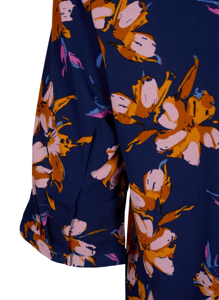 Blomstret tunika med 3/4 ermer, Peacoat Flower AOP, Packshot image number 3