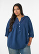 Bluse i bomullsmuslin med broderie anglaise, Bl&aring;, Model image number 0